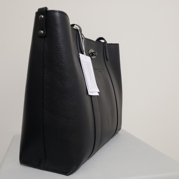 NWT! MAISON HERITAGE ELIS BLACK LEATHER TOTE BAG - Picture 3 of 13